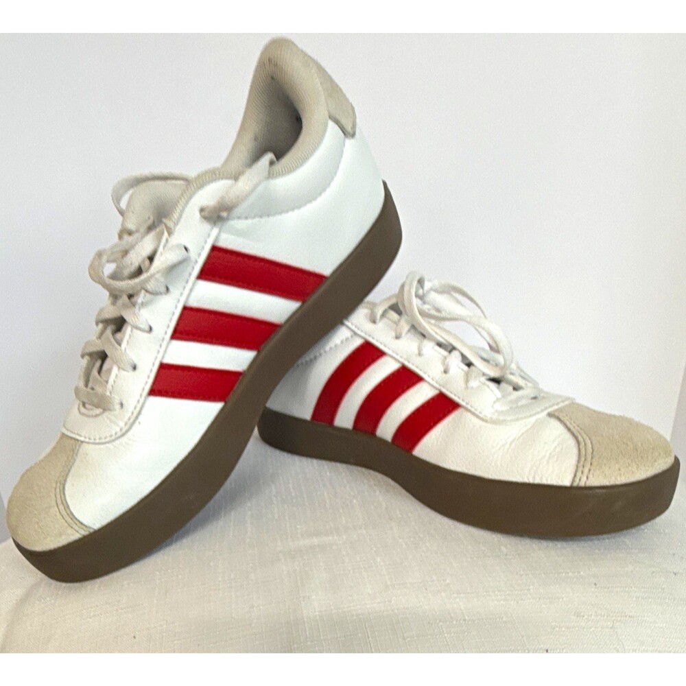 adidas VL Court 3.0 Kids Leather Sneaker White/Red Gum US 5 EU 37 1/3
